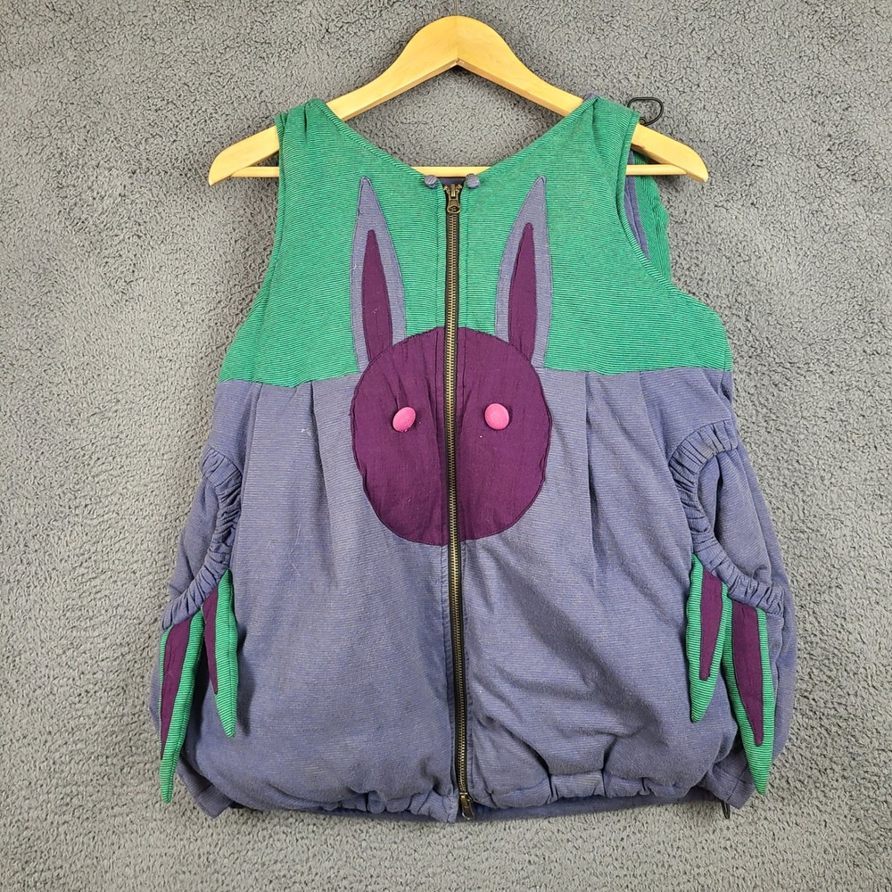 Artka Novelty Bunny Rabbit Hooded Vest Green Purple Blue Zip Up Size Medium